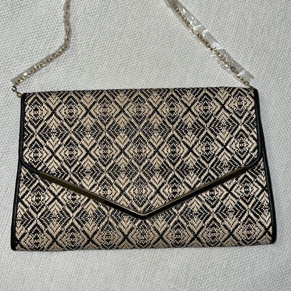 Urban Expressions Black Ivory Straw Vegan Leather Combo Envelope Clutch